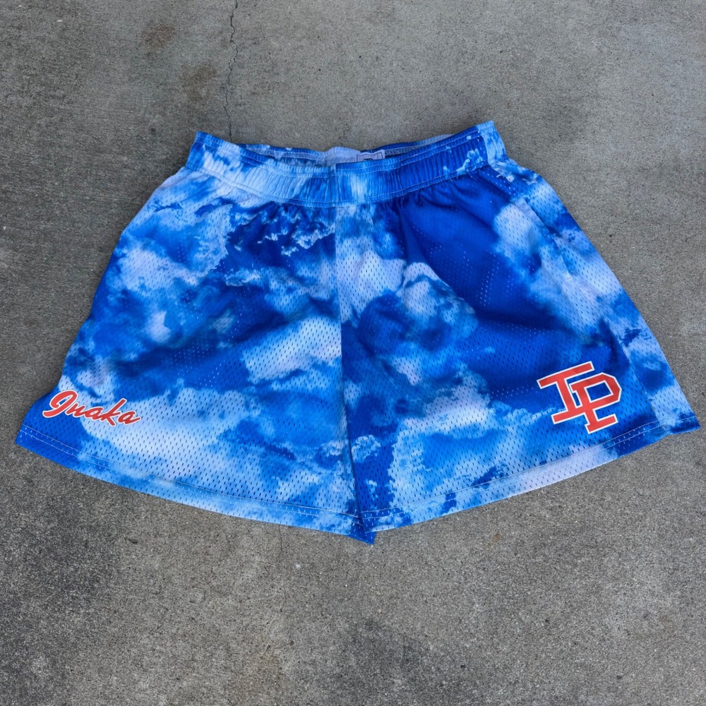 INAKA POWER | Mens Mesh Cloud Print Gym Shorts XL Blue Streetwear Athleisure